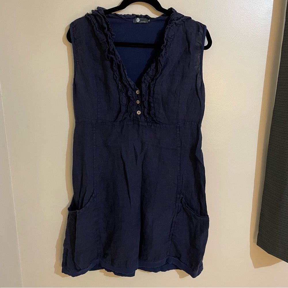 M Made In Italy 100% Linen Sleeveless Ruffled Collar MIDI Dress, Size XL